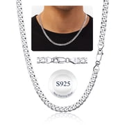 Suplight Solid 925 Sterling Silver Chain for Men Gift, 5mm Flat Curb Cuban Link Chain Necklace