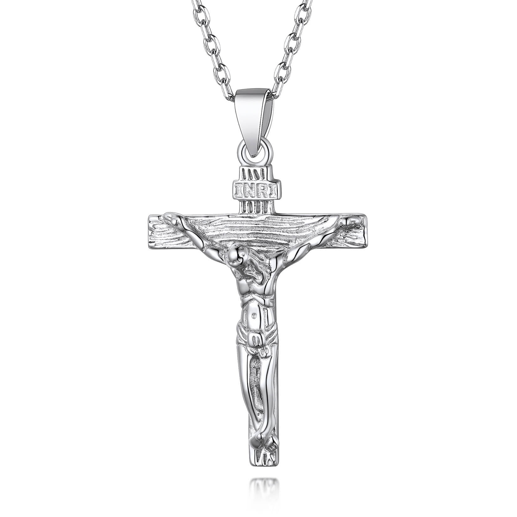 Suplight 925 Sterling Silver Crucifix Cross Necklace Christian Jesus Penant Necklace for Women Men