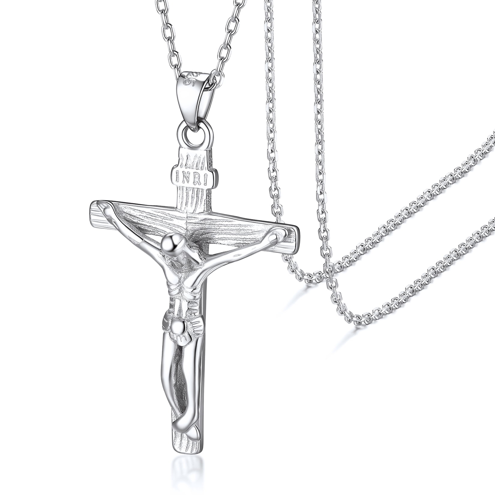 OBEAR Sterling 925 Silver Crown Cross Necklace Silver Retro Old Cross crown Pend