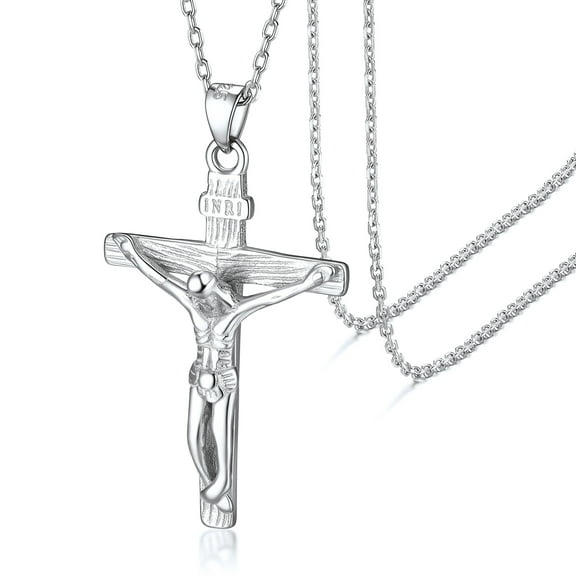 Suplight 925 Sterling Silver Crucifix Cross Necklace Christian Jesus Penant Necklace for Women Men
