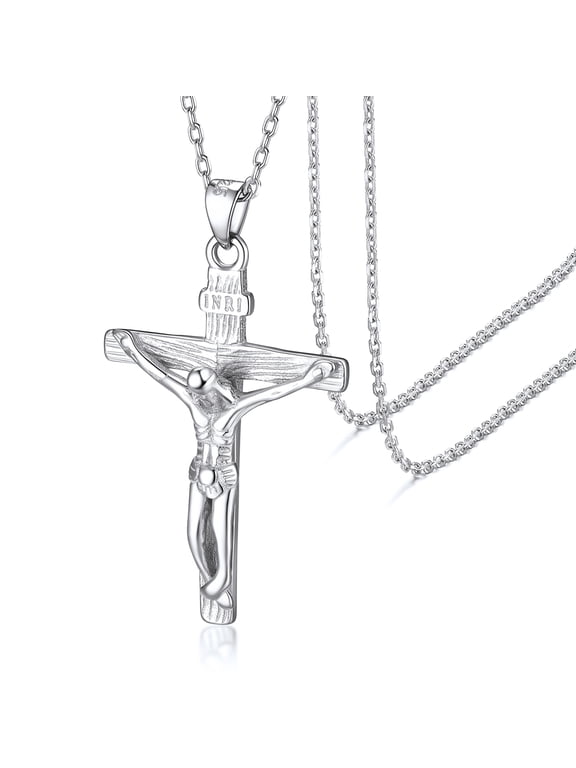 925 Sterling Silver Crucifix Cross Necklace Christian Jesus Penant Necklace for Women Men