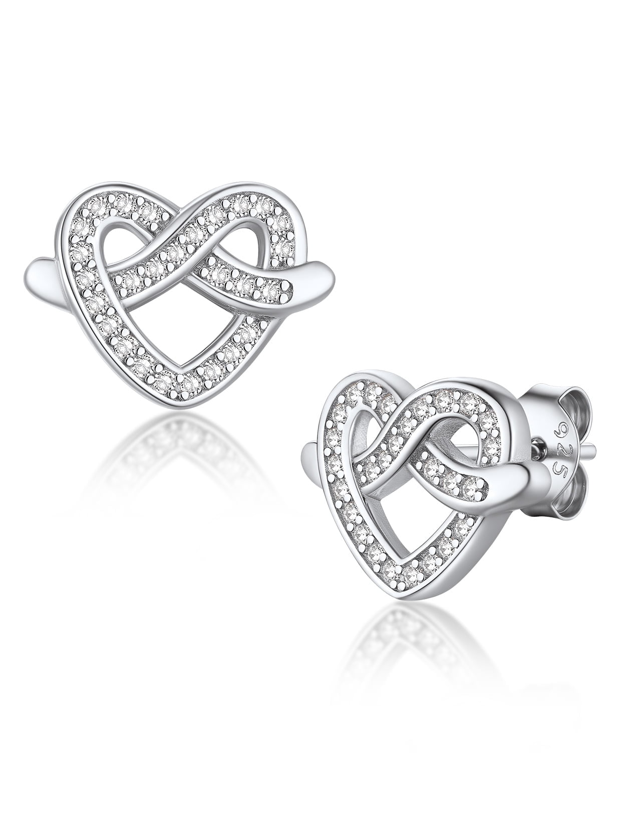 Suplight 925 Sterling Silver Cubic Zirconia Infinite Heart Earrings Love Gifts for Women