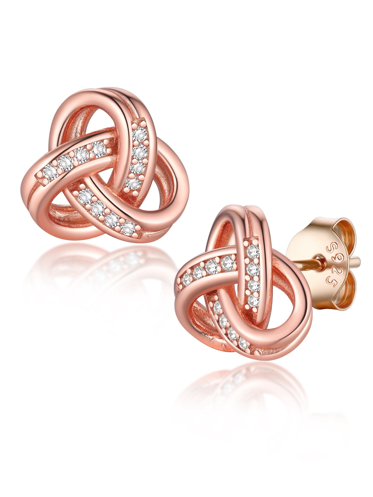 Suplight 925 Sterling Silver Cubic Zirconia Triangle Love Shape Knot Earrings Love Gifts for Women