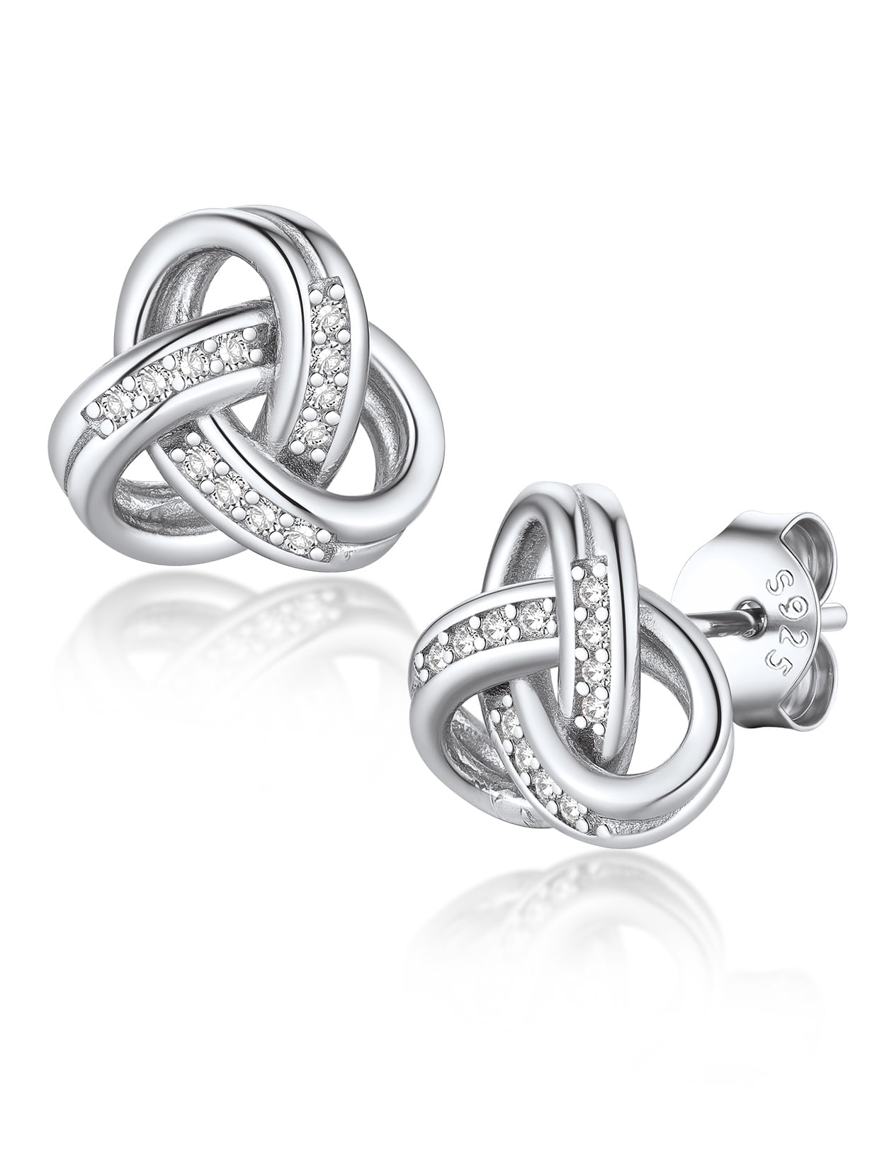 Suplight 925 Sterling Silver Cubic Zirconia Triangle Love Shape Knot Earrings Love Gifts for Women