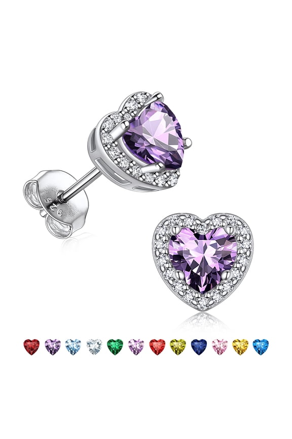 Women 925 Sterling Silver Earrings Heart Birthstone Earrings Jewelry Gift for Women
