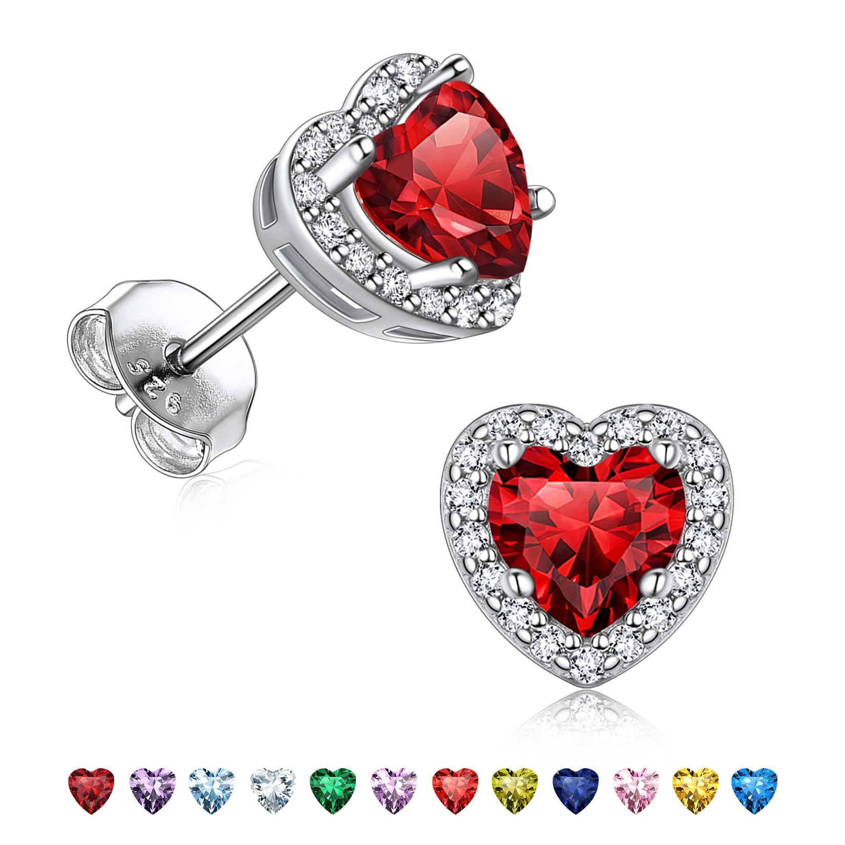 Suplight Women 925 Sterling Silver Earrings Heart Birthstone Earrings Jewelry Gift for Women