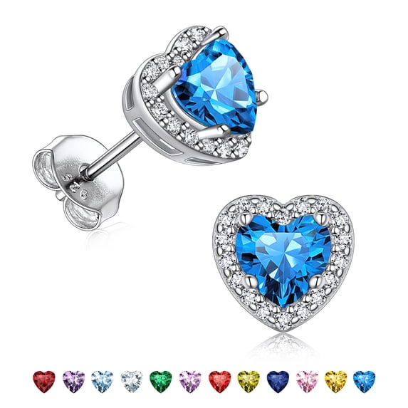 Suplight Women 925 Sterling Silver Earrings Heart Birthstone Earrings Jewelry Gift for Women