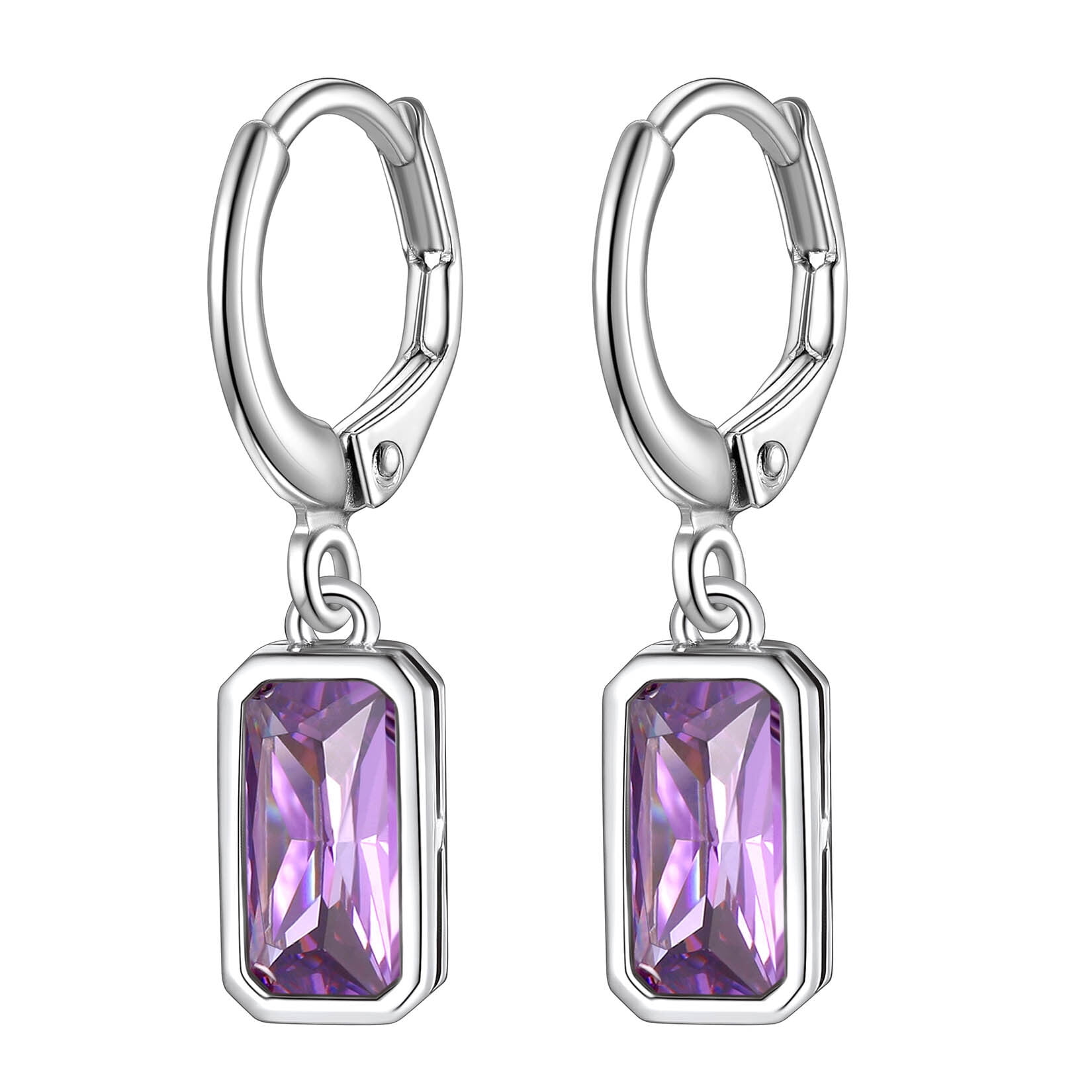 Light Purple Cubic Zirconia Rhodium Stud Earrings Nontarnish - February Light Purple Cubic Zirconia Rhodium Stud Earrings Nontarnish - February