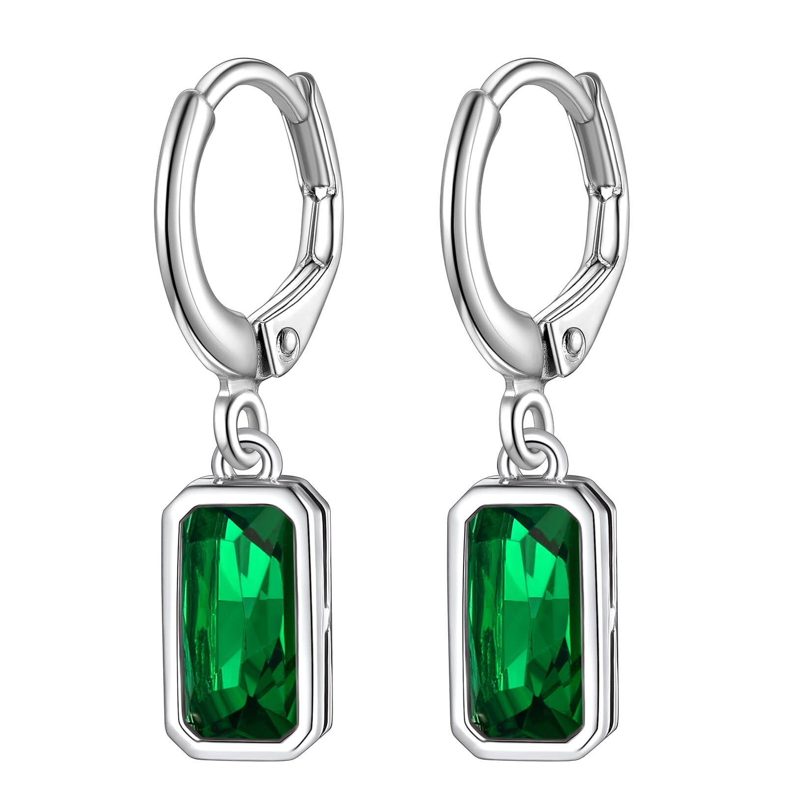 Suplight 925 Sterling Silver Emerald Cut Birthstone Hoop Dangle
