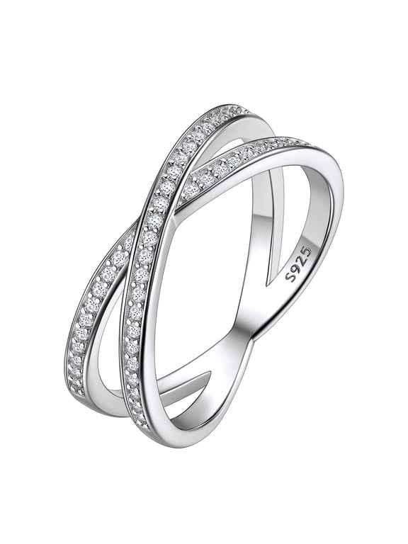 925 Sterling Silver Eternity Rings Cubic Zirconia Simulated Diamond Stackable Wedding Engagement Bands for Women