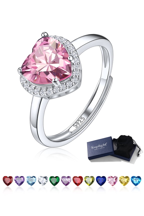 925 Sterling Silver Heart Zircon Birthstone Ring Engagement Wedding Rings for Women