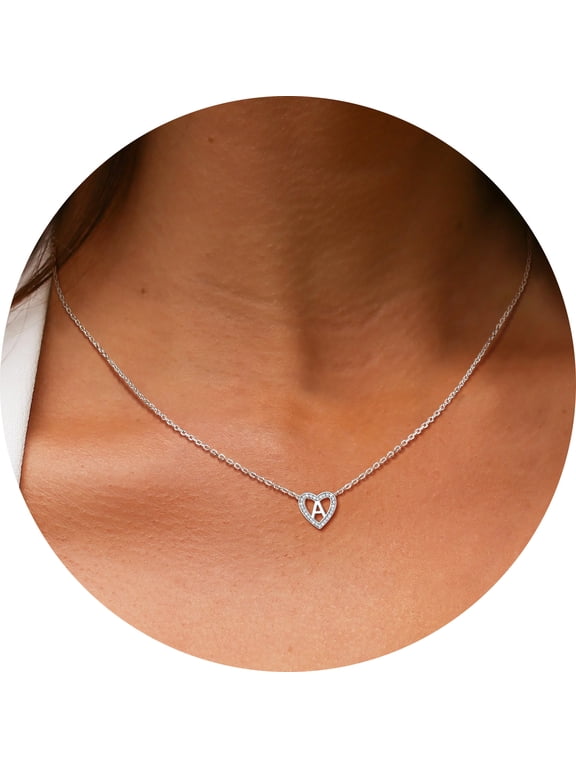 925 Sterling Silver Heart Initial Pendant Necklace CZ Letter Necklace for Women Jewelry Gift