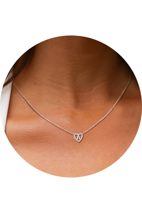 925 Sterling Silver Heart Initial Pendant Necklace CZ Letter Necklace for Women Jewelry Gift