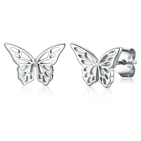Suplight 925 Sterling Silver Hollowed Out Butterfly Stud Earrings, Dainty Butterfly Earrings for Women