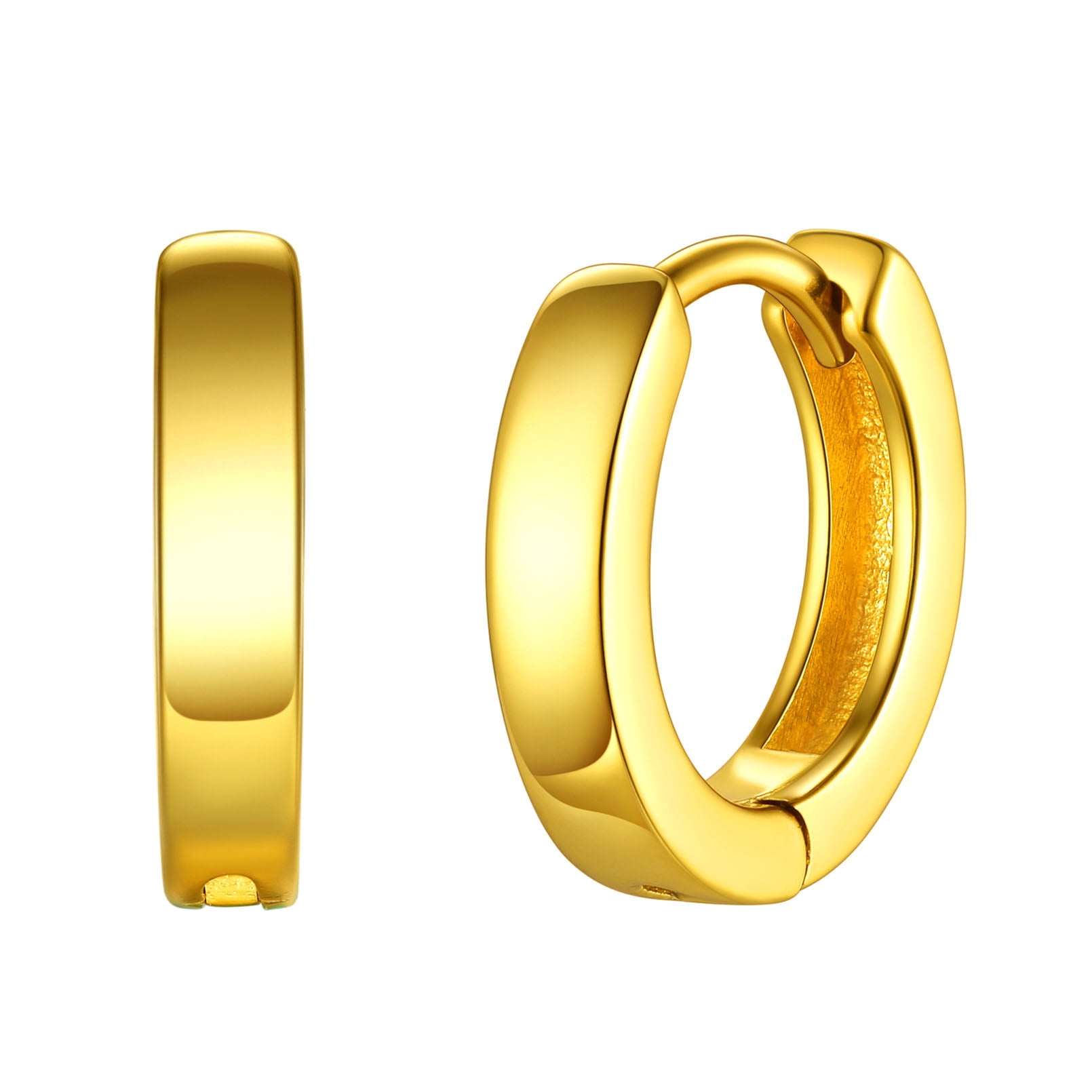 Suplight 925 Sterling Silver Huggie Earrings for Women Plain Hoop Earrings, Gold/Rose Gold/Black Plated