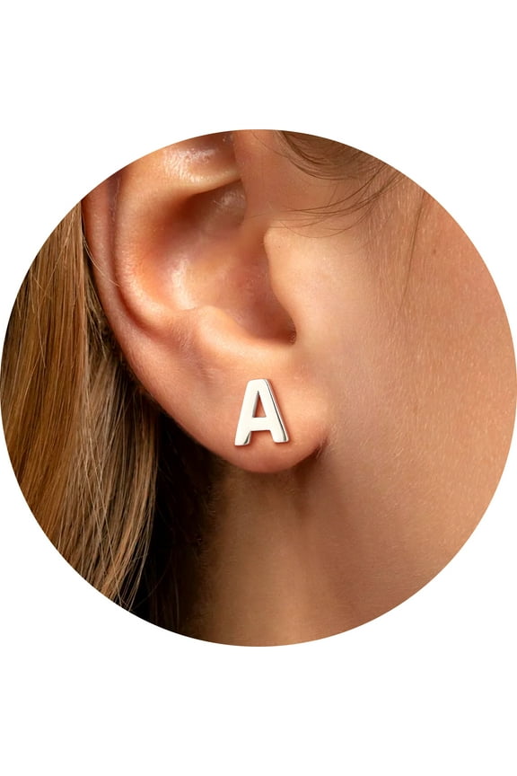 925 Sterling Silver Initial Stud Earrings Jewelry Gift for Women Mother Girlfriend