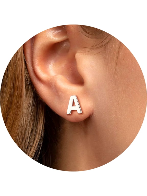 925 Sterling Silver Initial Stud Earrings for Women Hypoallergenic Simple Tiny Personalized Letter C Alphabet Jewelry Gift for Girlfriend Wife Valentine's Day Anniversary