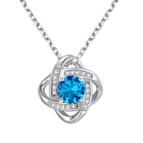 Suplight 925 Sterling Silver Love Shape Knot Birthstone Cubic Zirconia Necklace Love Gifts for Women