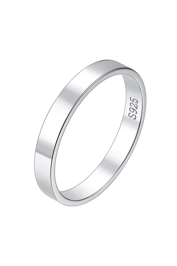 925 Sterling Silver Polished Band Rings, 3mm Wedding Engagement Bands for Women Men Gift