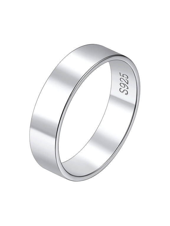925 Sterling Silver Polished Band Rings, 5mm Wedding Engagement Bands for Women Men Gift