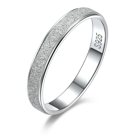 Suplight 925 Sterling Silver Rings, 3mm Simple Plain Stardust Band Rings for Women Men