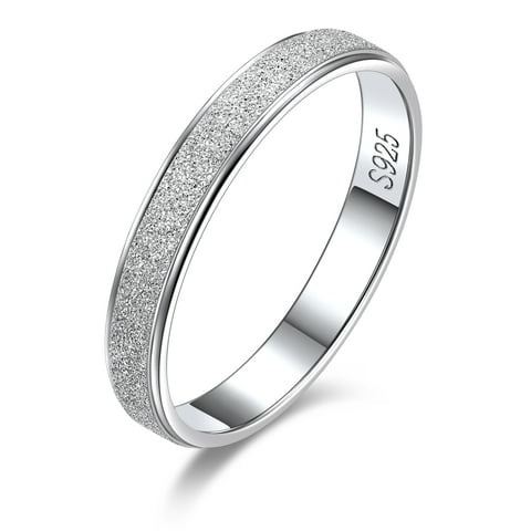 925 Sterling Silver Rings, 3mm Simple Plain Stardust Band Rings for Women Men