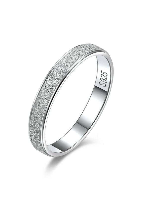 925 Sterling Silver Rings, 3mm Simple Plain Stardust Band Rings for Women Men