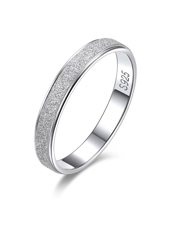 925 Sterling Silver Rings, 3mm Simple Plain Stardust Band Rings for Women Men