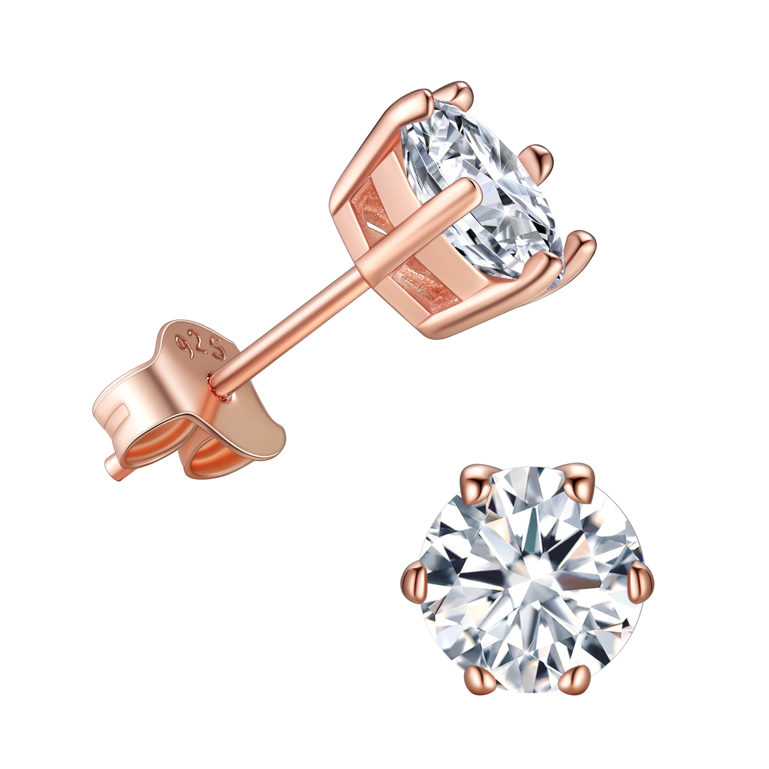 Suplight 925 Sterling Silver/Rose Gold Plated Simulated Diamond Black Cubic Zirconia Stud Earrings for Women Men