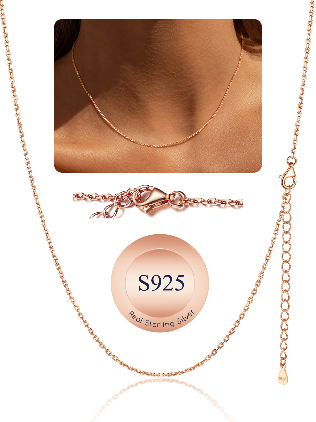 Suplight Silver Chain for Women 925 Sterling Silver Necklace 1.5MM Sturdy Thin Chain for Women Gift