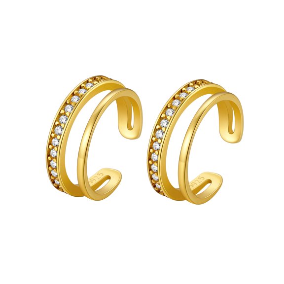 Suplight 925 Sterling Silver White Gold Plated Ear Cuffs Earrings, Smooth-Surface & Zircon Huggie Clip On Cartilage Earrings for Women