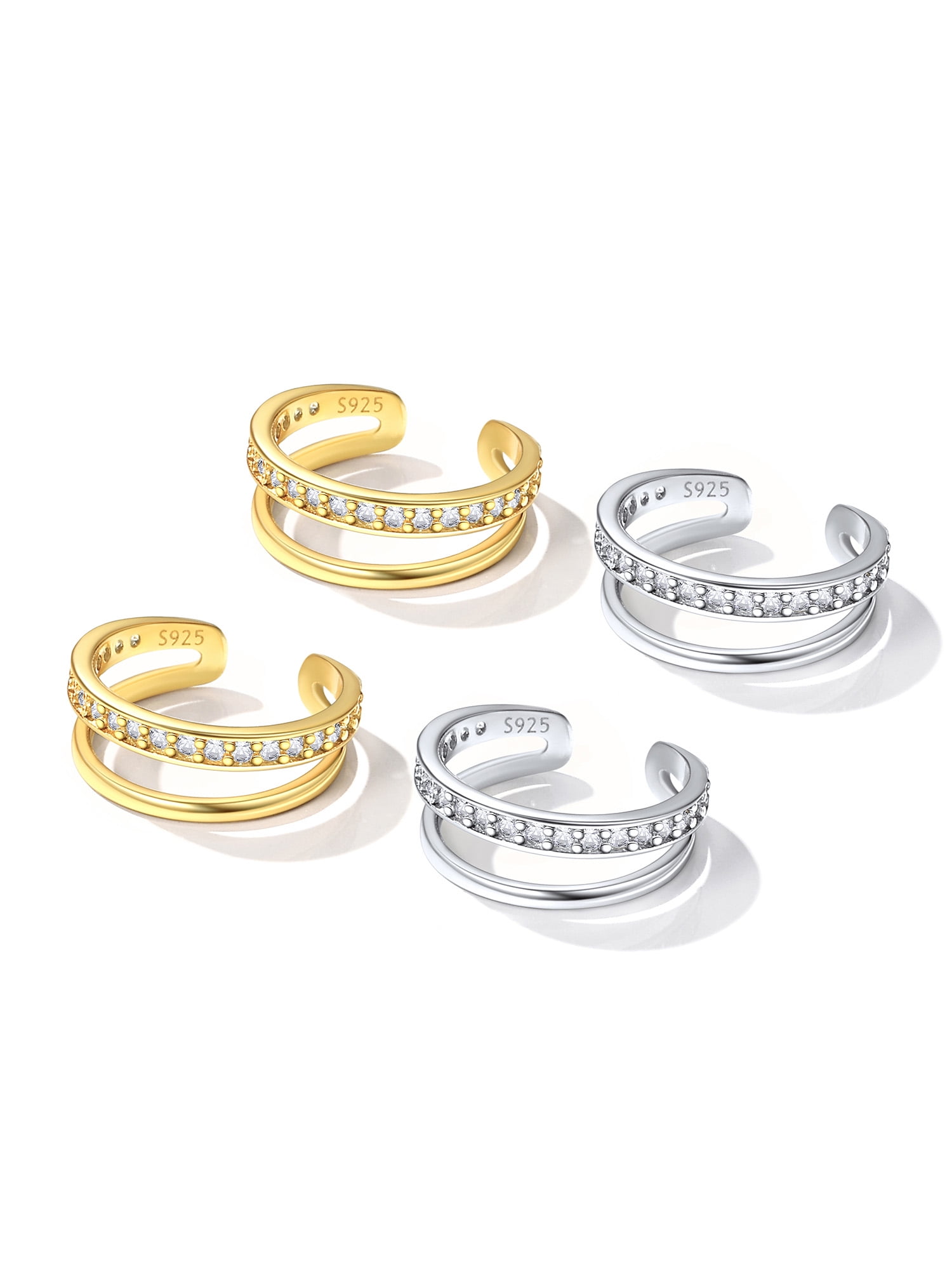 Suplight 925 Sterling Silver White Gold Plated Ear Cuffs Earrings, Smooth-Surface & Zircon Huggie Clip On Cartilage Earrings for Women