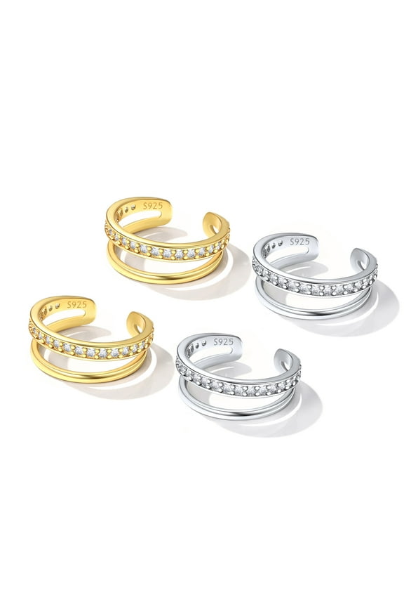 925 Sterling Silver White Gold Plated Ear Cuffs Earrings, Smooth-Surface & Zircon Huggie Clip On Cartilage Earrings for Women