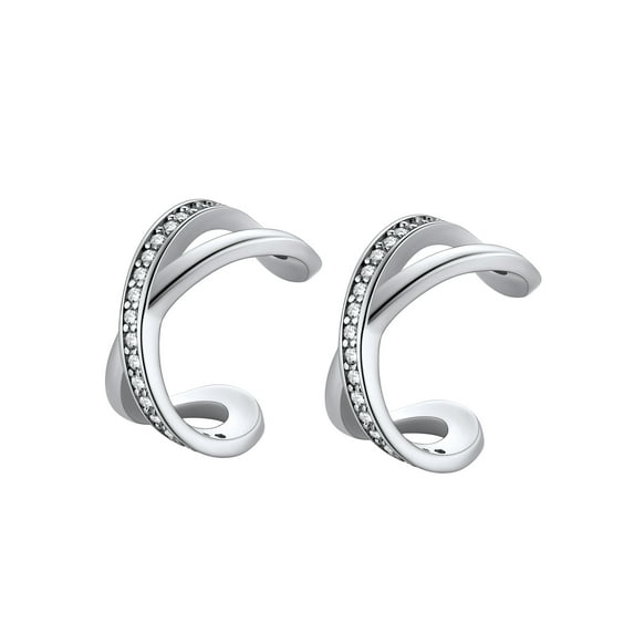 Suplight 925 Sterling Silver White Gold Plated Ear Cuffs Earrings for Women, Cross Smooth-Surface & Zircon Earrings Clip On Cartilage Earrings