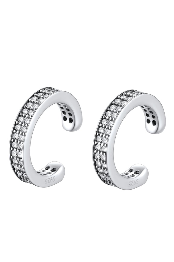 925 Sterling Silver White Gold Plated Ear Cuffs Earrings for Women, Double Layer Zircon Earrings Clip On Cartilage Earrings