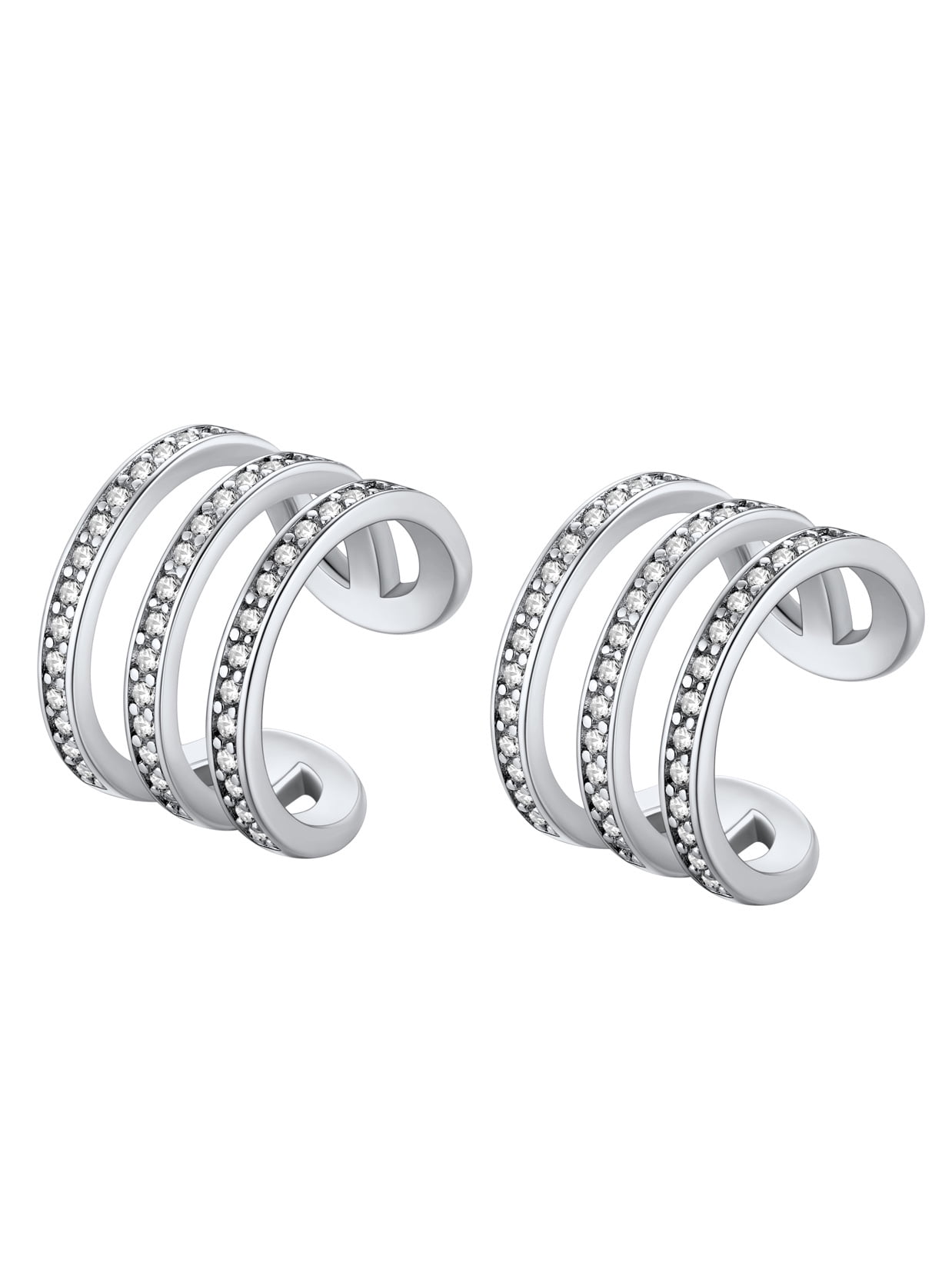 Suplight 925 Sterling Silver White Gold Plated Ear Cuffs Earrings for Women, Three Layer Zircon Earrings Clip On Cartilage Earrings