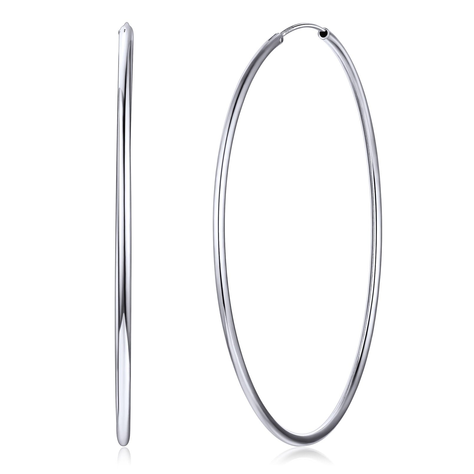 Suplight 925 Sterling Silver Women Silver Earrings Small Large Thin Endless Hoop Earrings 15/20/30/50/70mm