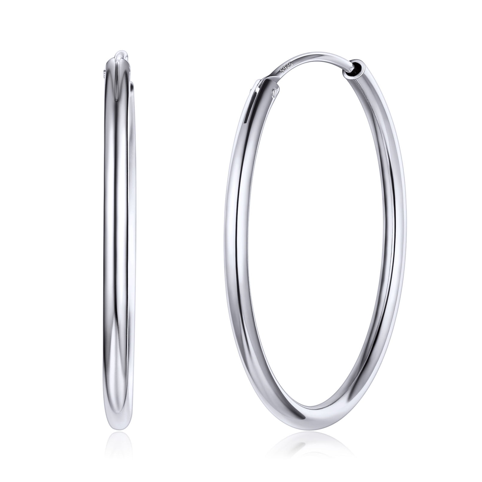 Suplight 925 Sterling Silver Women Silver Earrings Small Large Thin Endless Hoop Earrings 15/20/30/50/70mm