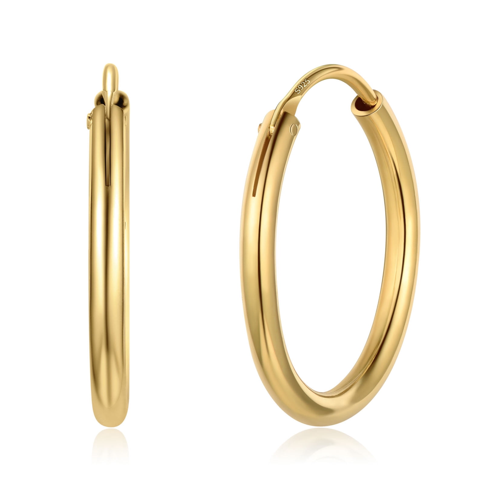 Suplight 925 Sterling Silver Women Silver Earrings Small Large Thin Endless Hoop Earrings 15/20/30/50/70mm