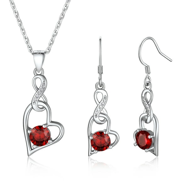 Suplight 925 Sterling Silver Zircon Infinity Heart 6mm Round Birthstone Jewelry Sets for Women Gifts