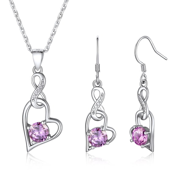 Suplight 925 Sterling Silver Zircon Infinity Heart 6mm Round Birthstone Jewelry Sets for Women Gifts