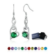 SUPLIGHT 925 Sterling Silver Zircon Infinity Heart Interlocking 6mm Round Birthstone Fishhook Earrings Gifts for Women
