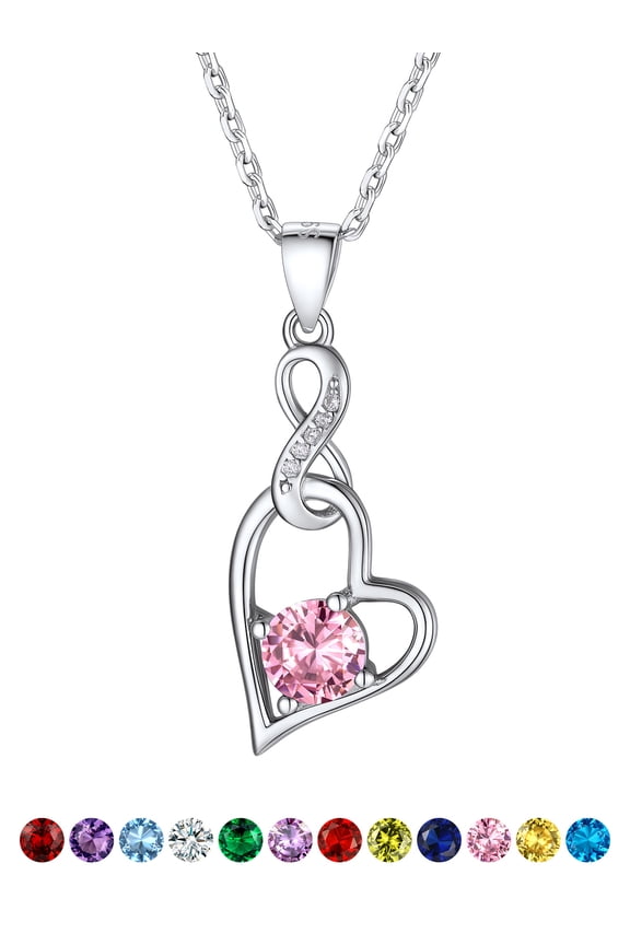 925 Sterling Silver Zircon Infinity Heart Interlocking 6mm Round Birthstone Necklace for Women Gifts