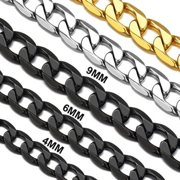 Suplight Black Chain Necklace, Punk Rock Jewelry, 18 Inches Necklace Chain, Adjustable Solid Thin Cuban Link Chain for Men