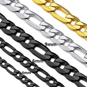 SUPLIGHT Necklace for Men Women Black Figaro Chain Stainless Steel Figaro Link Chain Men Necklace Gift