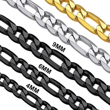 Suplight Black Figaro Chain For Men 6MM 18 inch Stainless Steel Figaro Link Chain Choker Necklace For Women