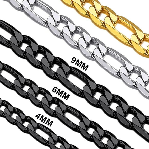 Suplight Black Figaro Chain For Men 6MM 18 inch Stainless Steel Figaro Link Chain Choker Necklace For Women