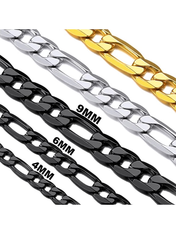 Necklace for Men Women Black Figaro Chain Stainless Steel Figaro Link Chain Men Necklace Gift
