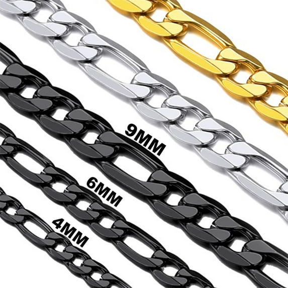 Suplight Necklace for Men Women Black Figaro Chain Stainless Steel Figaro Link Chain Men Necklace Gift