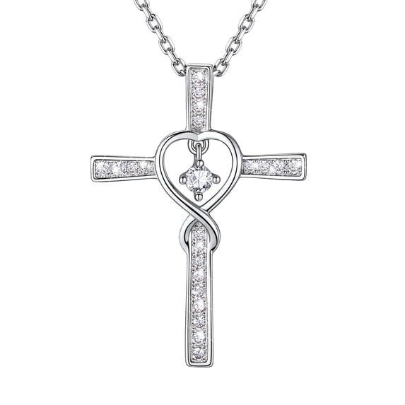 Suplight Cross Necklace for Women, Shiny Synthetic Diamond Crystal CZ Heart Inifinity Cross Pendant Necklace, Hypoallergenic Jewelry Gift for Wife Girlfriend Birthday Anniversary Valentines